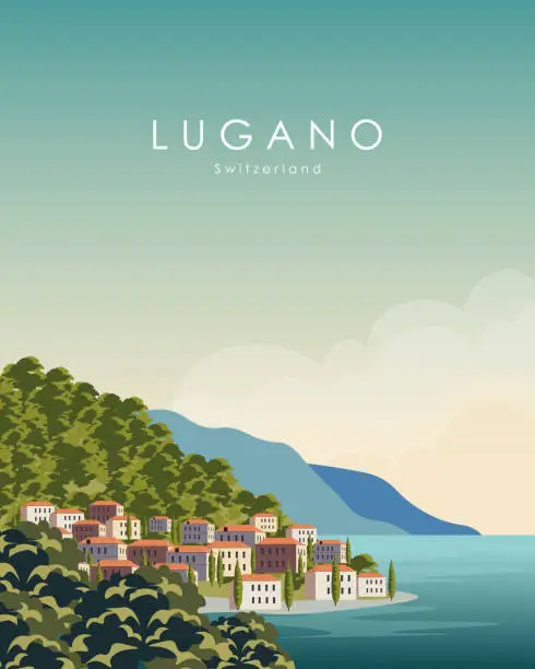 Vector illustration of Lugano Switzerland travel poster