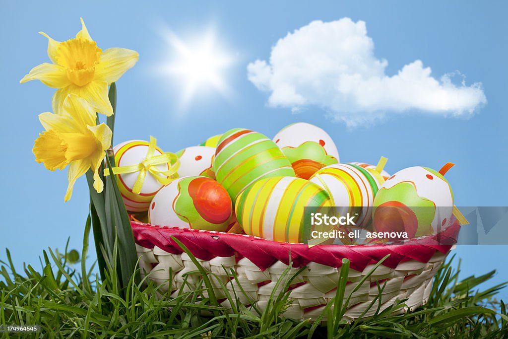 Wielkanoc jaja i daffodils - Zbiór zdjęć royalty-free (Bez ludzi)