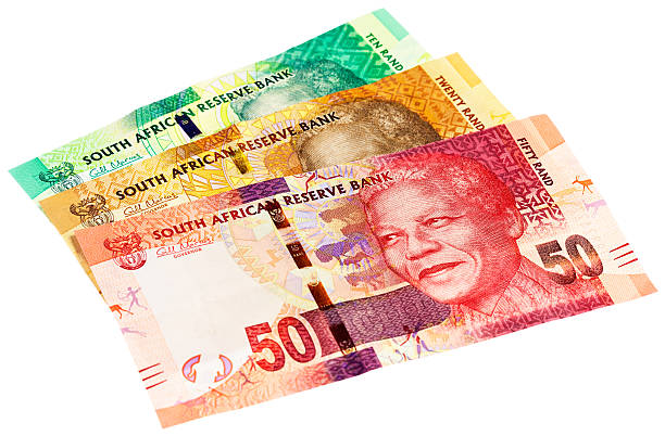 新しい 10 、20 、50 ランド南アフリカ banknotes - ten rand note ストックフォトと画像