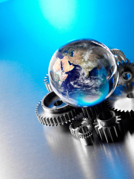 istock India in a crystal Globe with Metal Wheels and Cogs 174964981