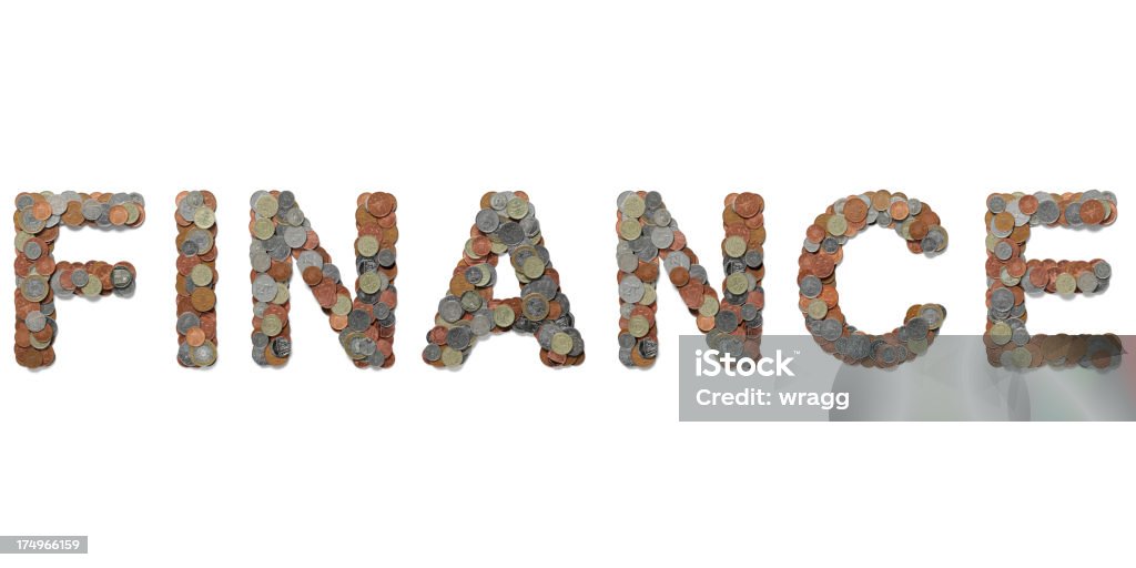 Palavra financiamento em moedas Britânica - Royalty-free Atividade bancária Foto de stock