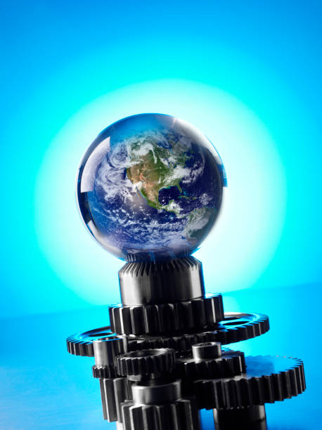 istock Metal Wheels and Cogs with a Crystal Globe 174966238