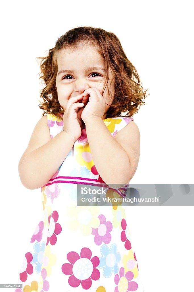 Bebê asiático Menina feliz isolado em fundo branco - Royalty-free Dedo na Boca Foto de stock