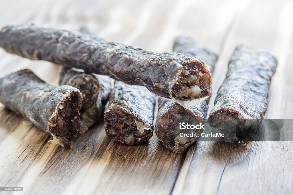 Droewors A South African delicacy made from dried beef sausage. (boerewors) Beef Stock Photo