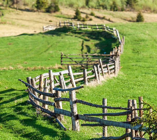 istock Wooden fence on green meadow 174968169