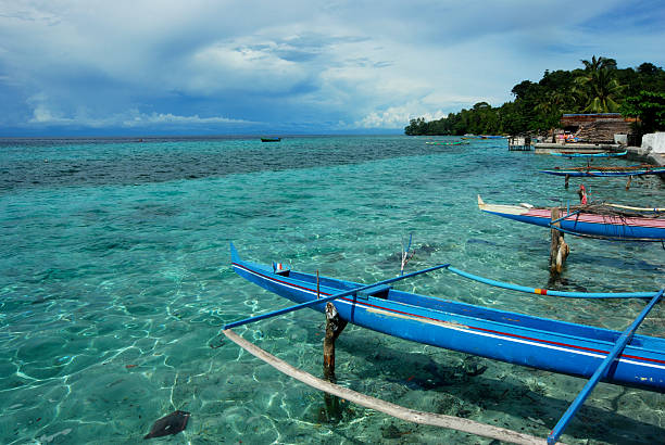 Fishing boat on stilts, Indonesia stock photo