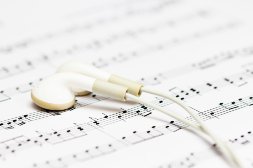 earbuds and sheet music(Music Create by Georg Philipp Telemann (14 March 1681 aa 25 June 1767).)