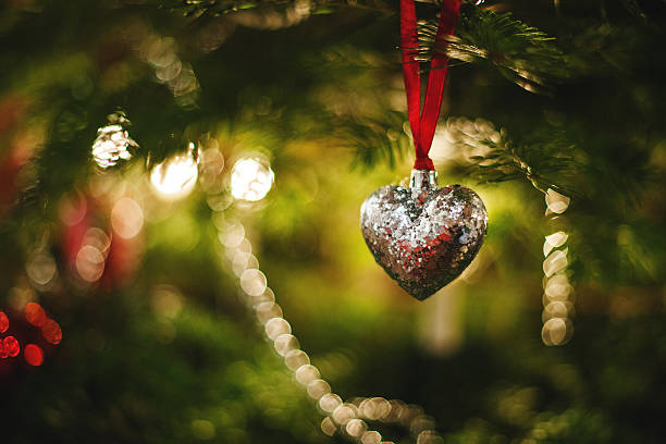 Christmas bauble close up hanging in tree