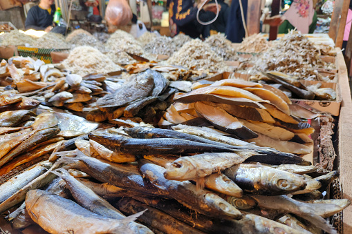 Various types of salted fish in traditional markets
