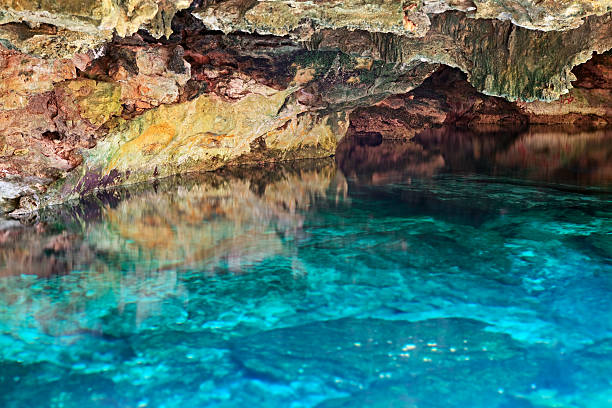 Underground lake, Yucatan "Underground lake in mexican cenote Cristalino, near Puerto Aventuras, Yucatan" puerto aventuras stock pictures, royalty-free photos & images