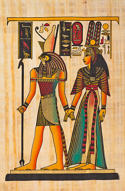 illustrazioni stock, clip art, cartoni animati e icone di tendenza di horo e nefertiti - cleopatra pharaoh ancient egyptian culture women
