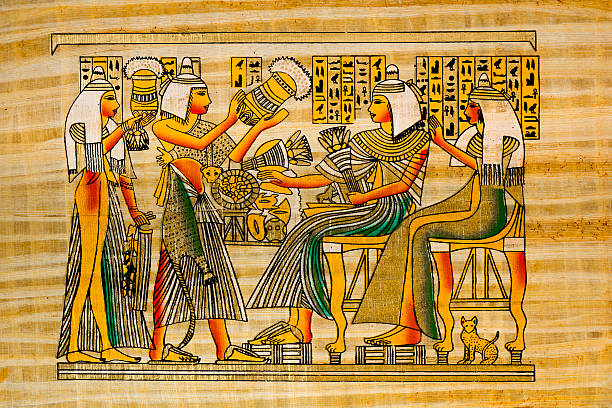 illustrazioni stock, clip art, cartoni animati e icone di tendenza di papiro egiziano antico - cleopatra pharaoh ancient egyptian culture women