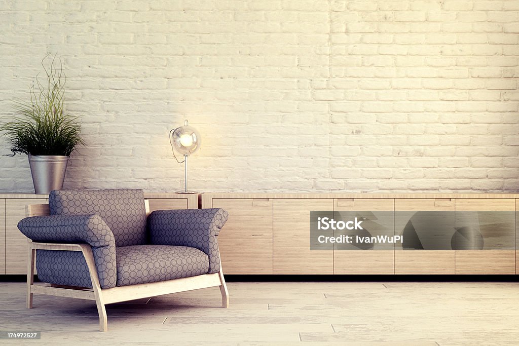Sedia contro muro bianco - Foto stock royalty-free di Stile minimalista