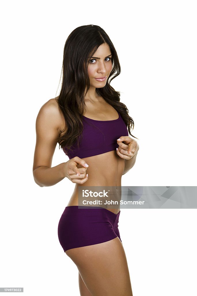 Fitness mulher apontando para Visualizador - Foto de stock de 20 Anos royalty-free