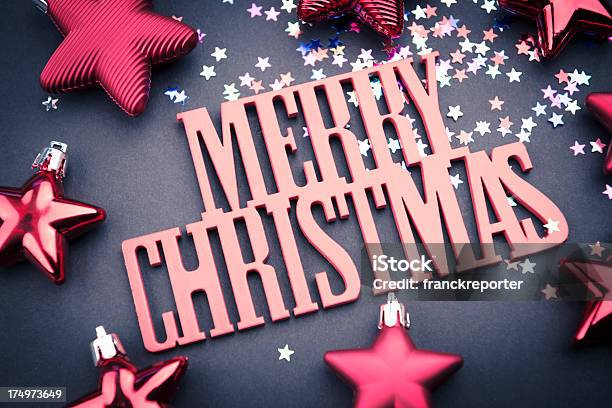 Sfondo Buon Natale Decorazione - Fotografie stock e altre immagini di A forma di stella - A forma di stella, Brillante, Carattere tipografico