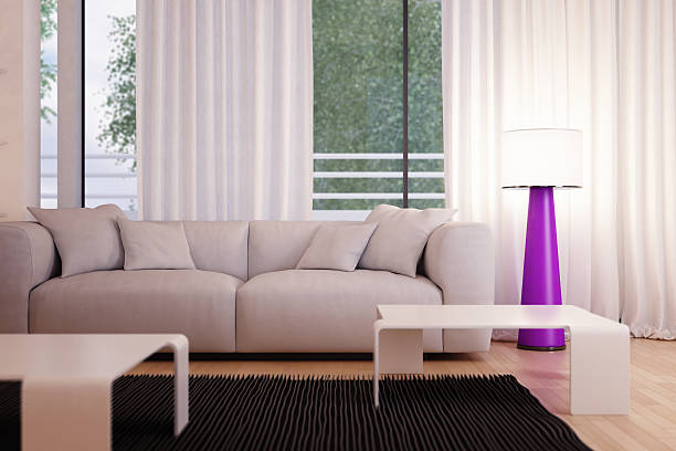 istock Modern living room interior design with purple lamp 174973675