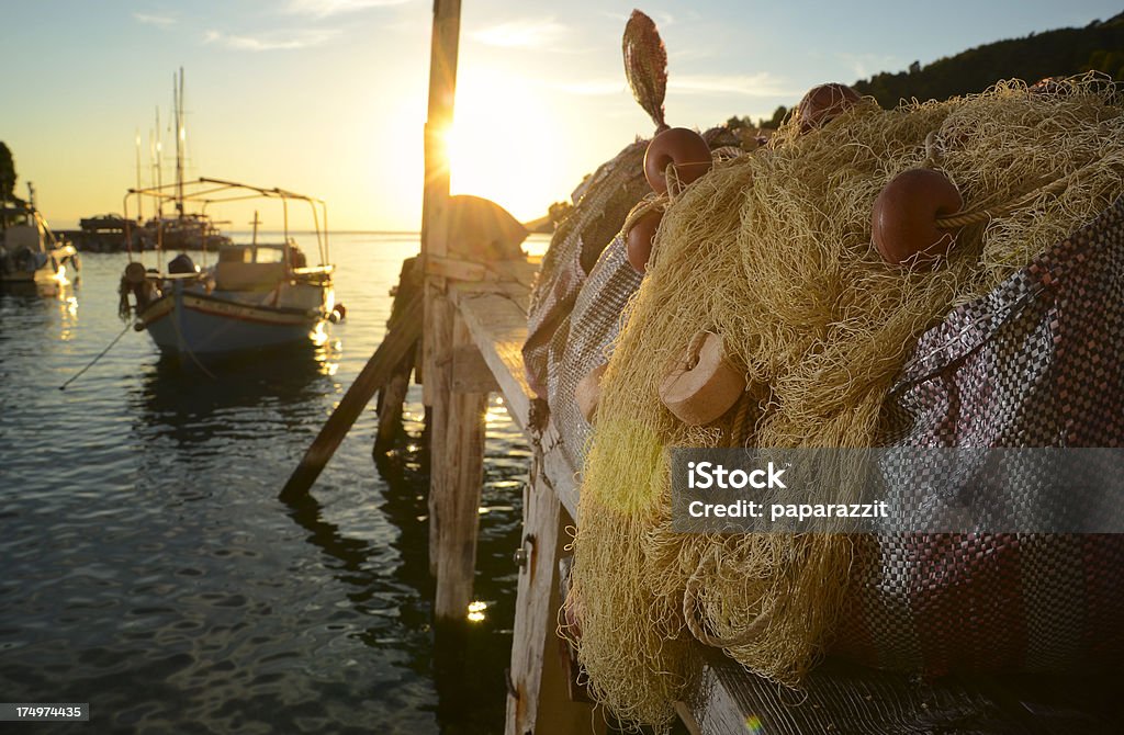 Redes de pesca em um pequeno Doca romântico na Grécia - Royalty-free Comida Foto de stock