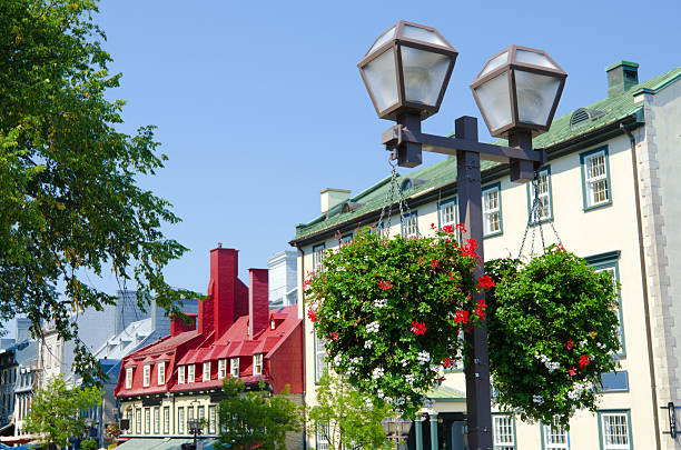 istock Lamppost with hanging baskets in Quebec City, Canada 174974829