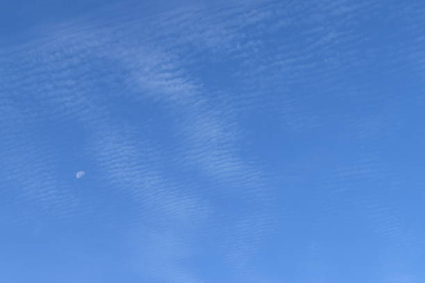 줄무늬 구름 사이에 있는 낮달. - sky only pattern arrangement nature 뉴스 사진 이미지
