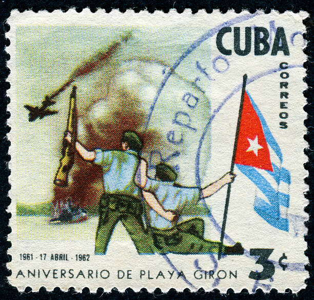 Bay Of Pigs Stamp Cancelled Stamp From Cuba Commemorating The Anniversary Of The Victory At The Bay Of Pigs. bay of pigs invasion stock pictures, royalty-free photos & images