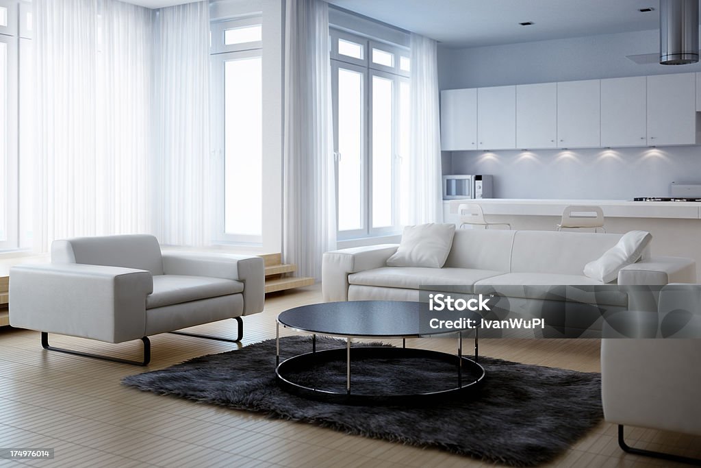 White Modern Interior White Modern Penthouse Sofa Stock Photo