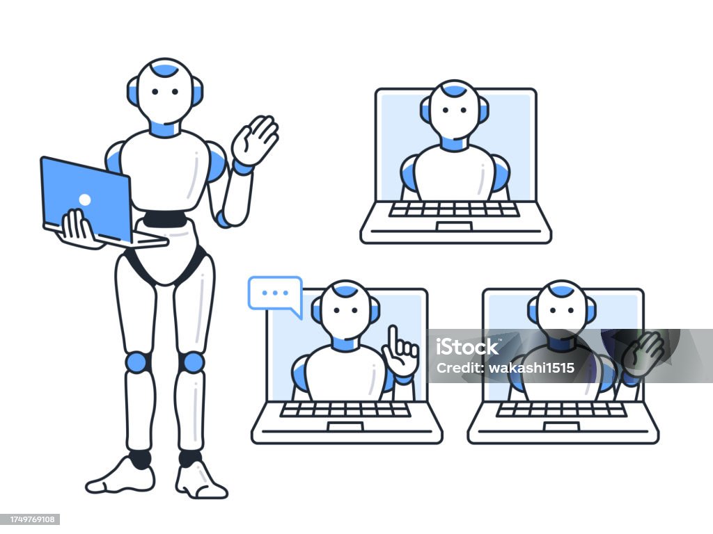 Algorithm Robots Simple Picture Simple Vector Illustration Set Material Of Pc And Humanoid Ai Robot ...