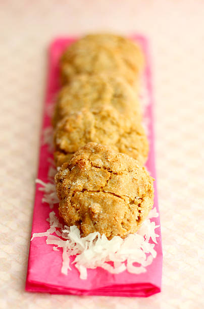 row of coconut cookies stock photo