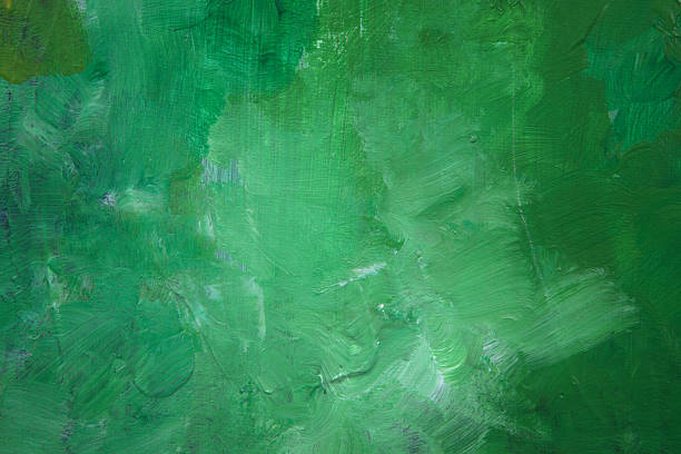 Green abstract painting with textures stock photo