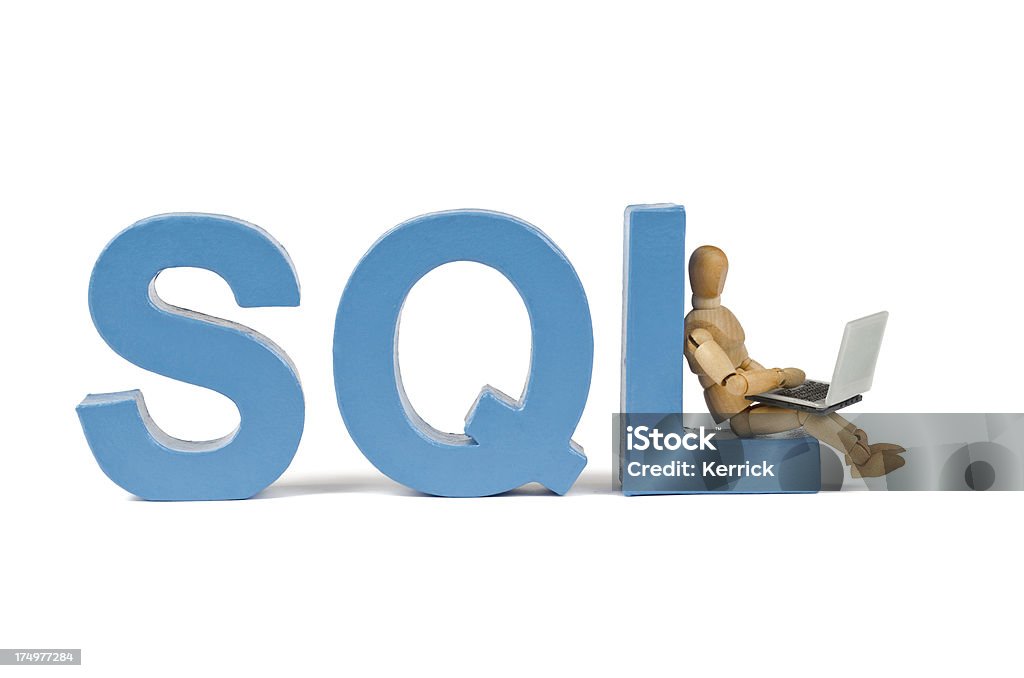 SQL-Hölzerne Kleiderpuppe was das Wort - Lizenzfrei Alphabet Stock-Foto