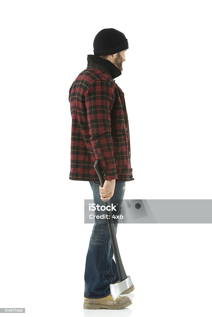 Lumberman standing with an axe 20-29 Years Stock Photo