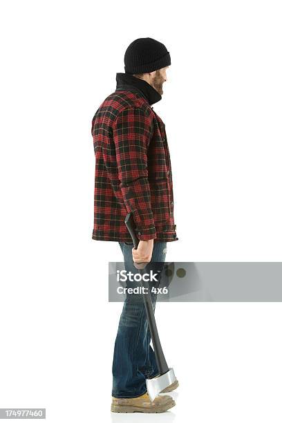 Lumberman Standing With An Axe Stock Photo - Download Image Now - 20-29 Years, Adult, Adults Only