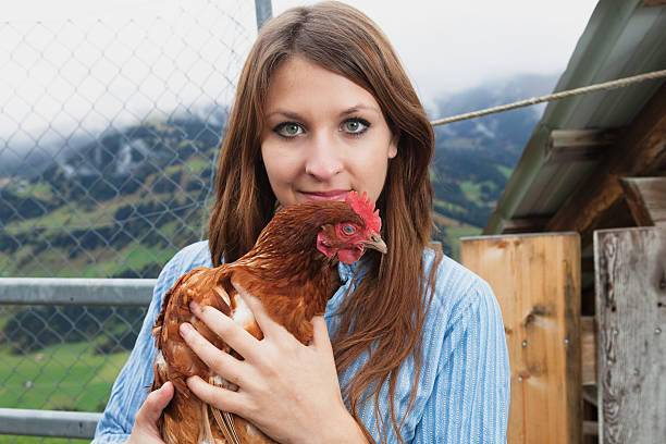 istock Modern Young Swiss Woman holding Free Range Rooster 174978113