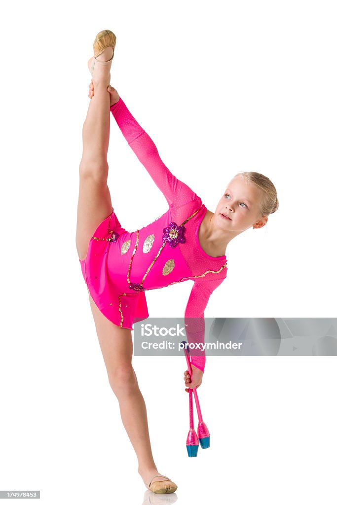 Little gymnaste girl isolé sur blanc - Photo de 6-7 ans libre de droits