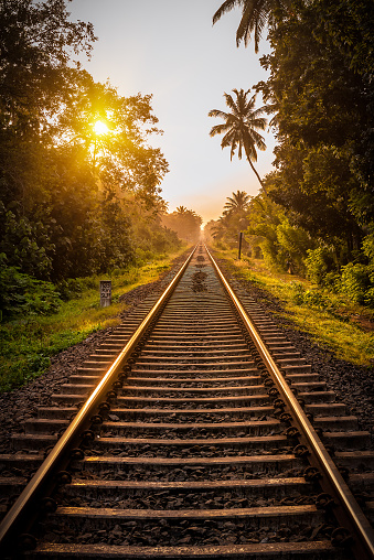 Railway and beautiful sunset on Sri Lanka
