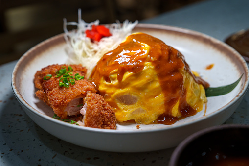 Japanese Omelette Rice with Curry and Fried Chicken