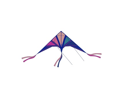 On a white background in the center of the picture there were colored kites of blue, pink, green, yellow, orange, red, purple and cream with two to three long strings.