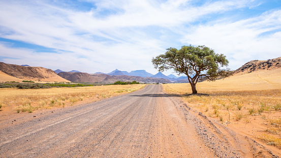 Adventurous road trip through a amazing landscape in Damaraland, Namibia.  Horizontal.