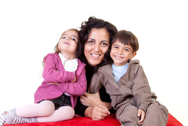 포토그래퍼 여성과 아버지의 왜고너의 트윈 - three person family flash 뉴스 사진 이미지