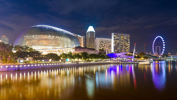 Singapore skyline at dusk from across the bay.