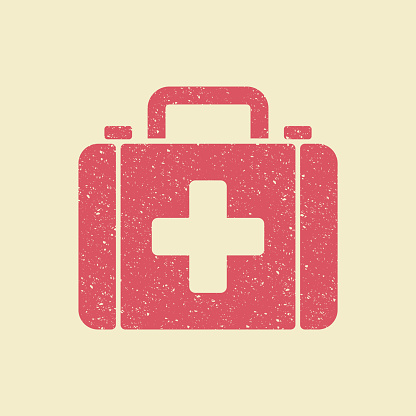 Medical box Icon in retro style. Flat symbol of first.