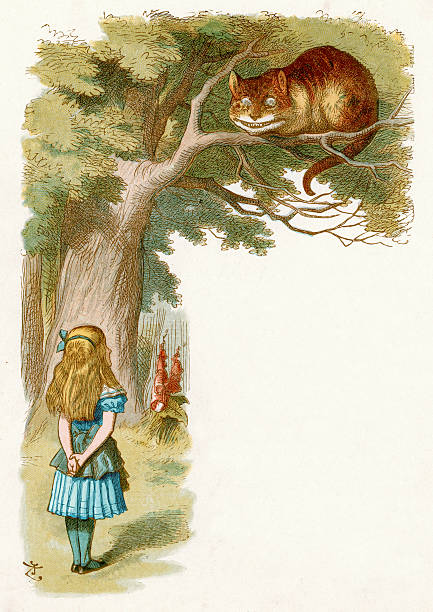 Alice in Wonderland The Cheshire Cat, from the Lewis Carroll Story Alice in Wonderland, Illustration by Sir John Tenniel 1871 john tenniel stock illustrations
