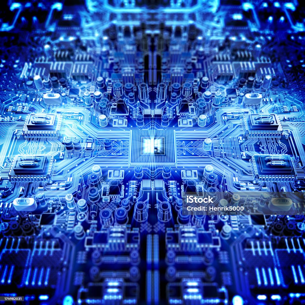Placa de circuito con procesador - Foto de stock de Chip - Componente de ordenador libre de derechos