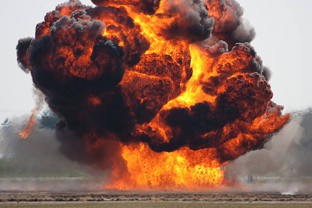 Massive explosion with a lot of smoke stock photo