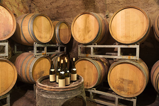 istock WIne Barrels and Bottles in a French Winery Cellar 174982202