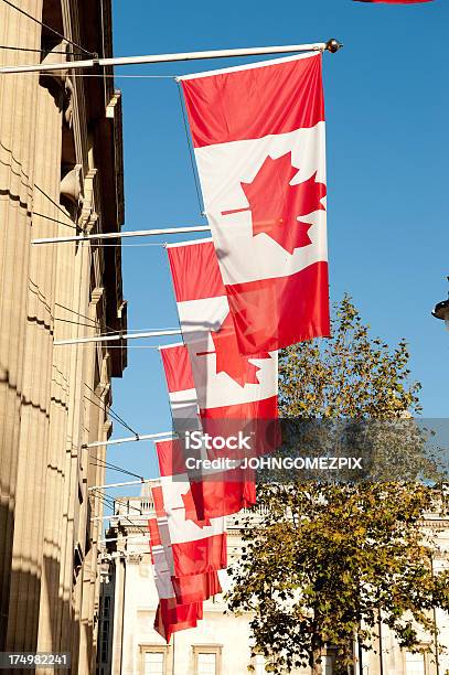 Kanadyjskie Flags - zdjęcia stockowe i więcej obrazów Flaga Kanady - Flaga Kanady, Wisieć, Bez ludzi