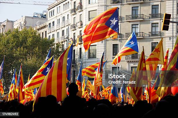 Celebrating National Day Of Catalonia Stock Photo - Download Image Now - Catalonia, Flag, Protest