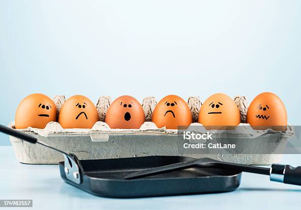 Egg Humor All Fear The Frying Pan Stock Photo - Download Image Now - Anamorphic, Animal Egg, Anxiety