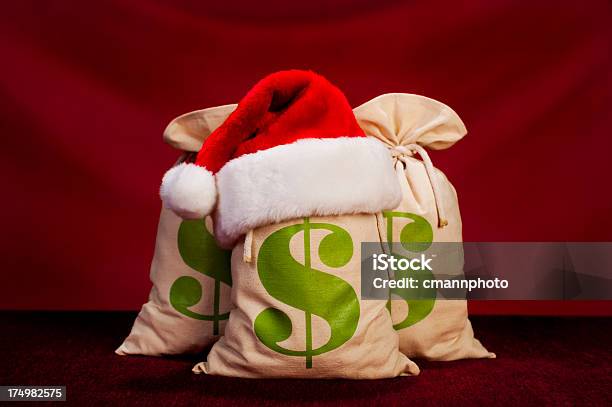 Natale Denaro Borsedollaro Statunitense - Fotografie stock e altre immagini di Natale - Natale, Sacco di soldi, Bianco