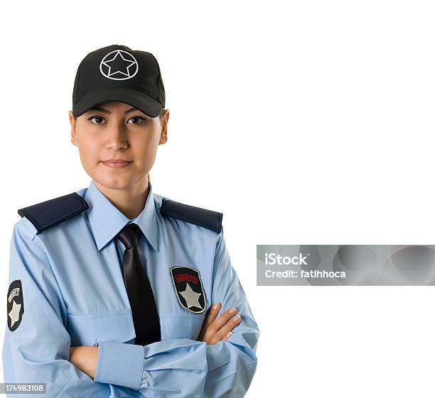 Frau Security Guard Stockfoto und mehr Bilder von Weißer Hintergrund - Weißer Hintergrund, Sicherheitsgefühl, Uniform