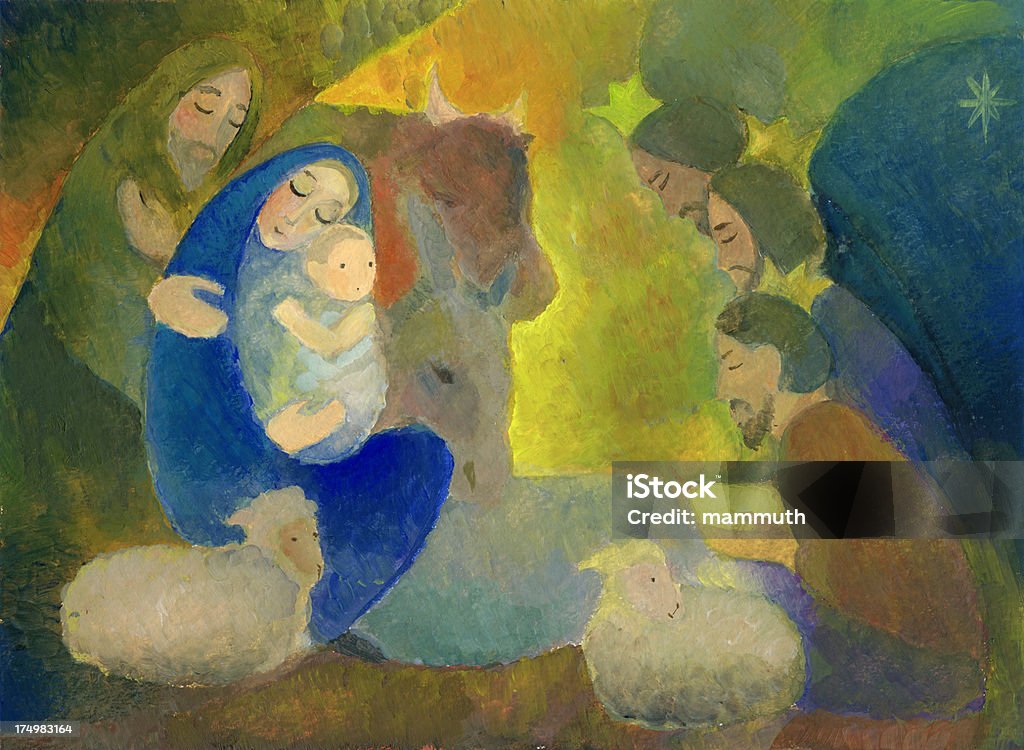 Christmas Nativity Scene with Wise Men "Nativity scene, Virgin Mary, Joseph and the baby Jesus with the three wise men. Watercolor painting of my wife (Gabi Kiss) on aquarell paper.Similar images:" Nativity Scene stock illustration